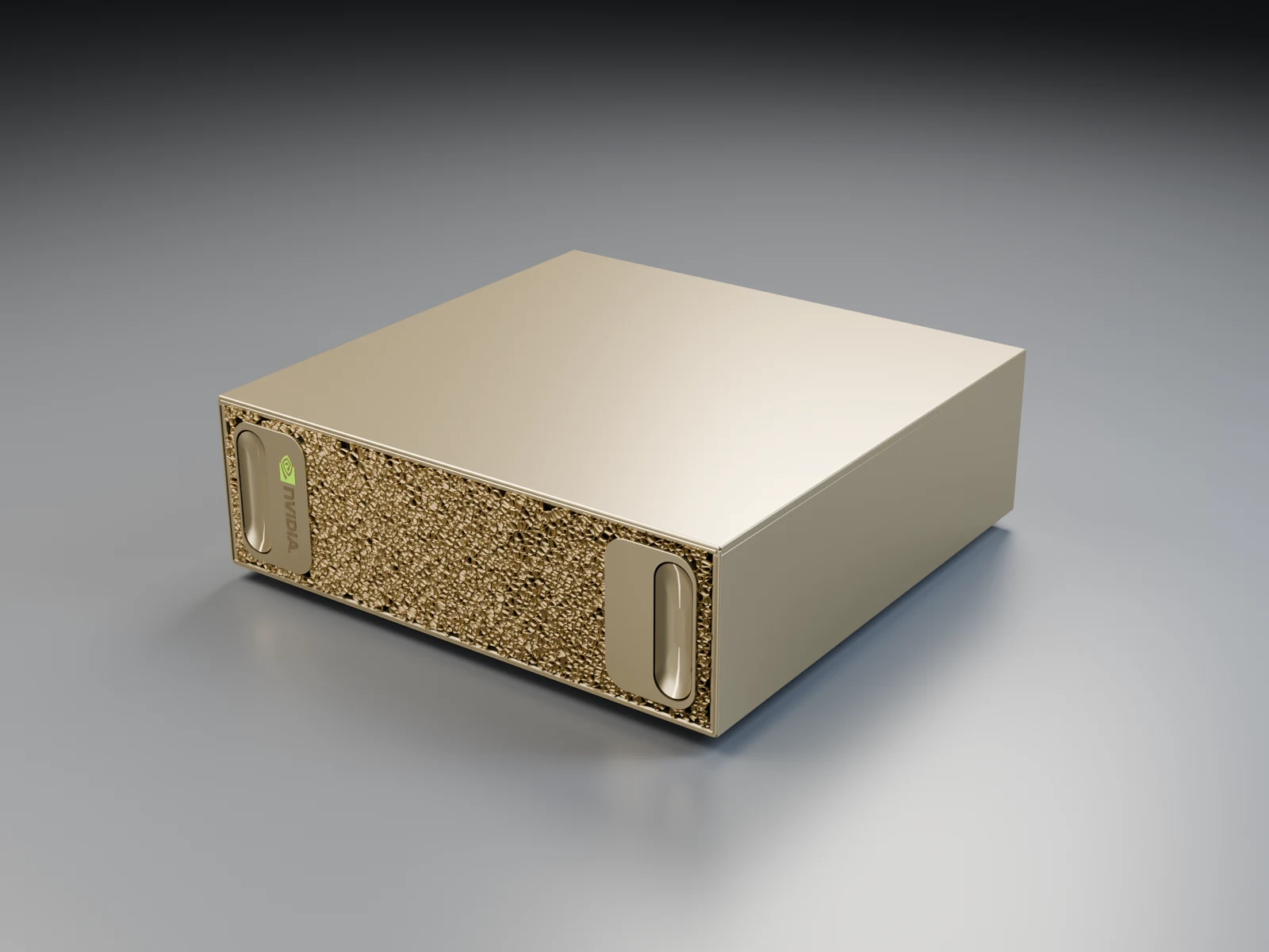 Gold NVIDIA DGX Spark model rendered in a neutral studio