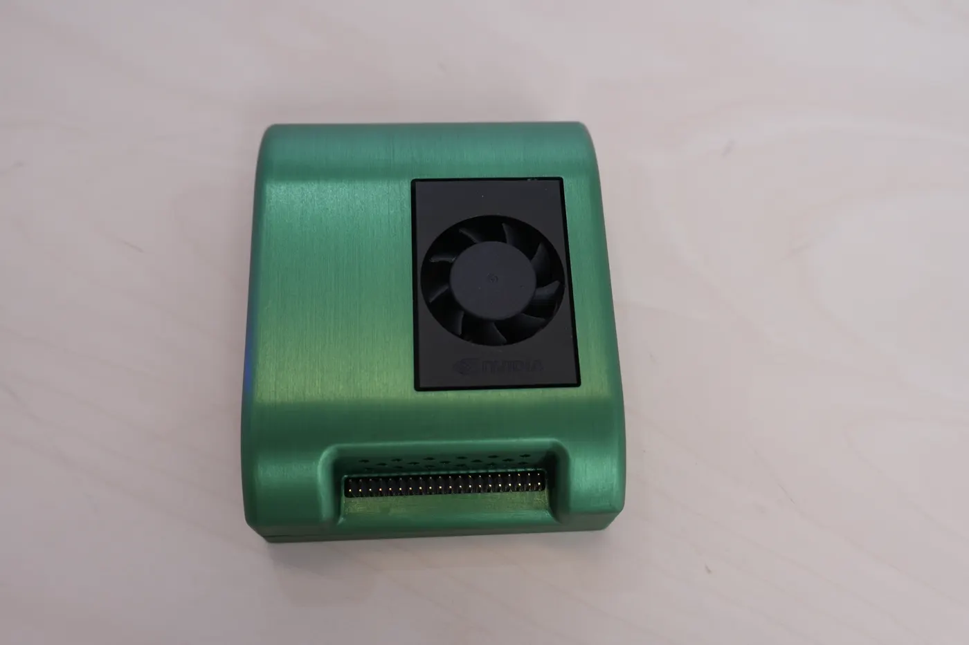 Front of the Wendy Jetson showing the exposed GPIO header and ribbon camera slot